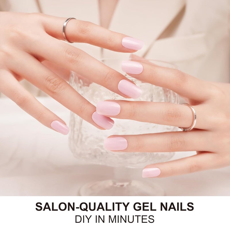 DANNI & TONI Semi Cured Gel Nail Strips (Sweet Pink) Gel Nail Wraps Solid Color 28 Stickers - Image 2